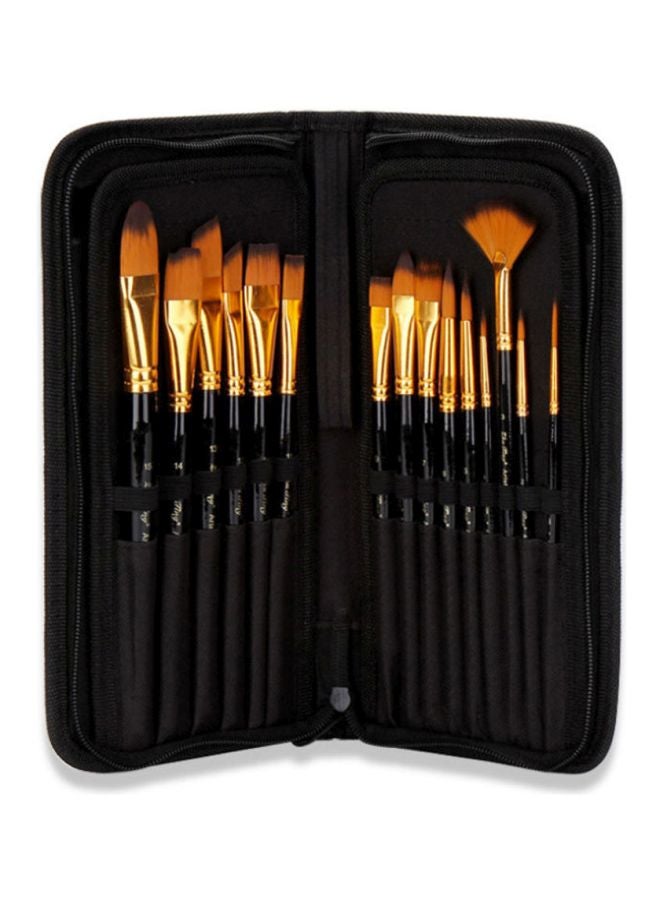 15-Piece Acrylic Paint Brush Set Black/Gold - Image 1