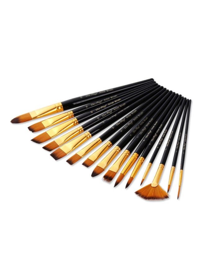 15-Piece Acrylic Paint Brush Set Black/Gold - Image 2