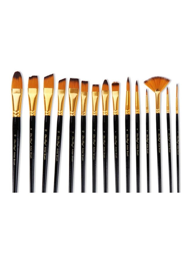 15-Piece Acrylic Paint Brush Set Black/Gold - Image 5