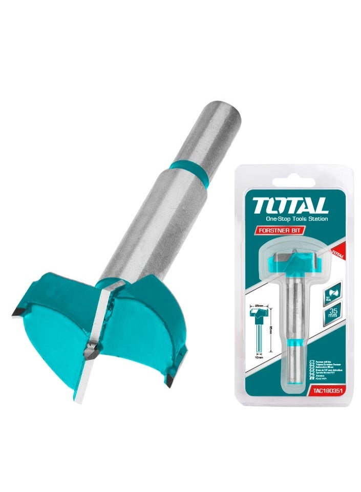 Total Forstner Drill Bit 35mm – High-Precision Wood Boring Bit with Sharp Edges for Clean Flat-Bottom Holes in Carpentry, Furniture Making & DIY Projects