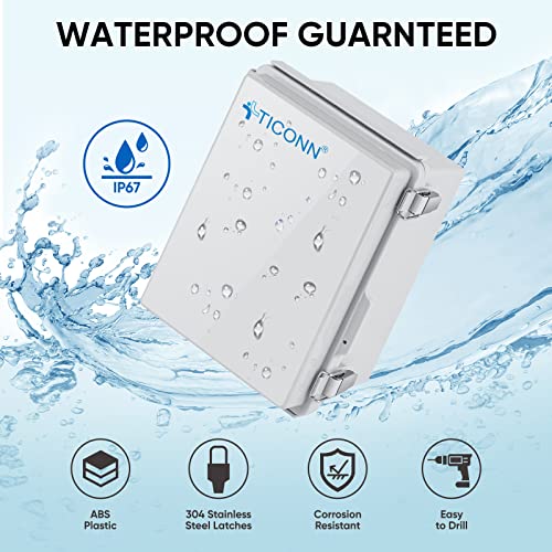 TICONN Waterproof Electrical Junction Box IP67 ABS Plastic Enclosure with Hinged Cover with Mounting Plate, Wall Brackets, Cable Glands (Off-White, 8.7"x6.7"x4.3") - Image 2