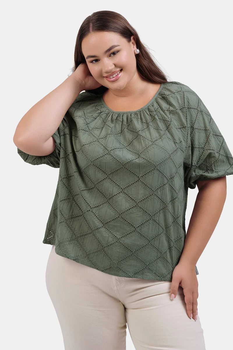فيرجيو Embroidered Cotton Schiffli Flared Plus Size Top for Women
