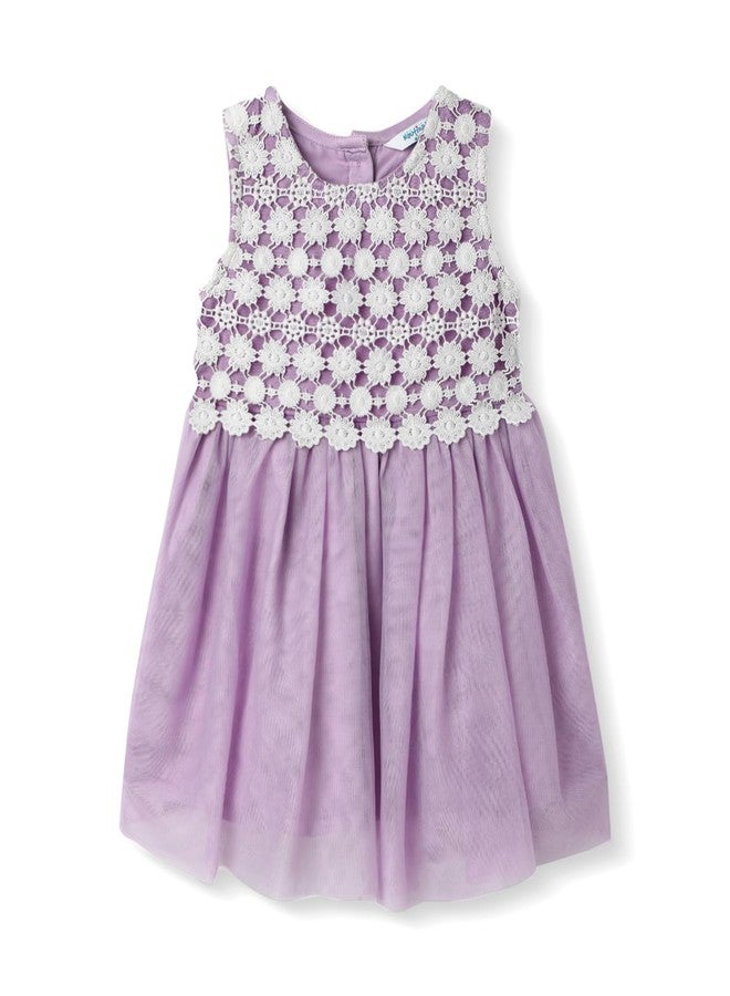 Nautinati Girl's Cotton Blend Modern Knee-Length Dress (NNNGTW030475_Lavendar - Image 1