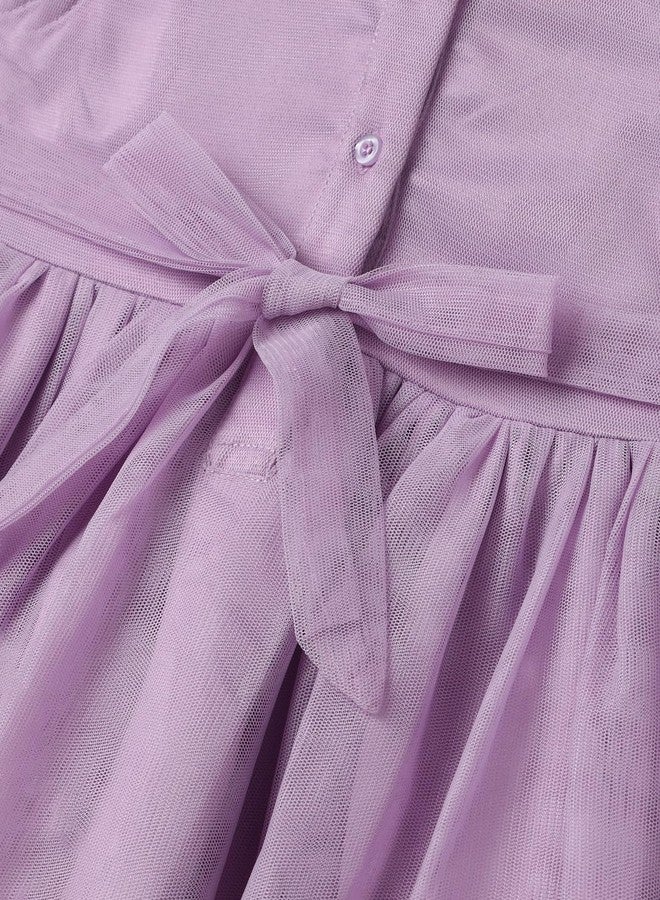 Nautinati Girl's Cotton Blend Modern Knee-Length Dress (NNNGTW030475_Lavendar - Image 4