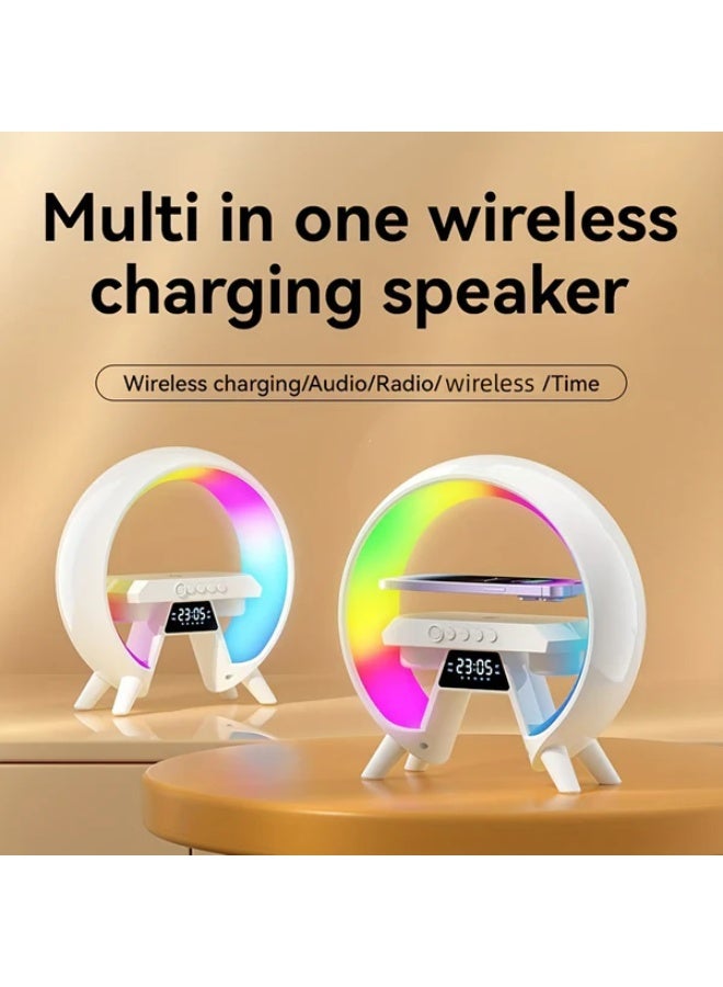 CRONY New G table lamp BT speaker with clock & wireless charge Atmosphere Lamp Speaker, Dimmable Night Light Lamp Alarm Clock With Music Sync - Image 4