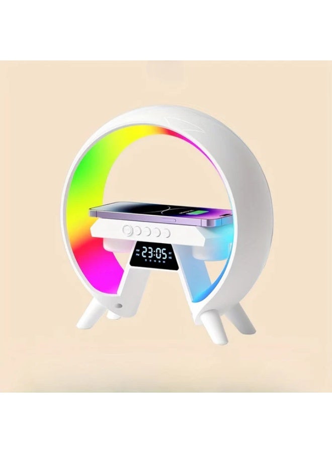 CRONY New G table lamp BT speaker with clock & wireless charge Atmosphere Lamp Speaker, Dimmable Night Light Lamp Alarm Clock With Music Sync - Image 2