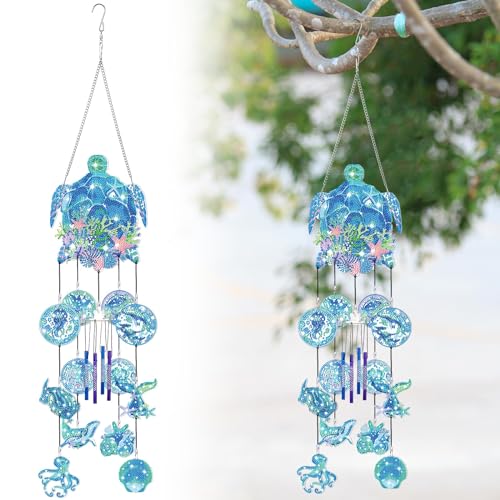 GlikCeil Beach Wind Chimes Diamond Art Wind Chimes Suncatchers Beach Diamond Art Kits with Crystal Pendant Hanging Ornament for Home Garden Patio Backyard DecorBlue - Image 1