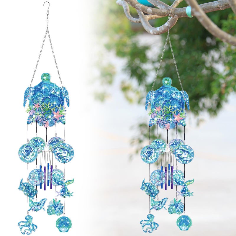 GlikCeil Beach Wind Chimes Diamond Art Wind Chimes Suncatchers Beach Diamond Art Kits with Crystal Pendant Hanging Ornament for Home Garden Patio Backyard DecorBlue - Image 2