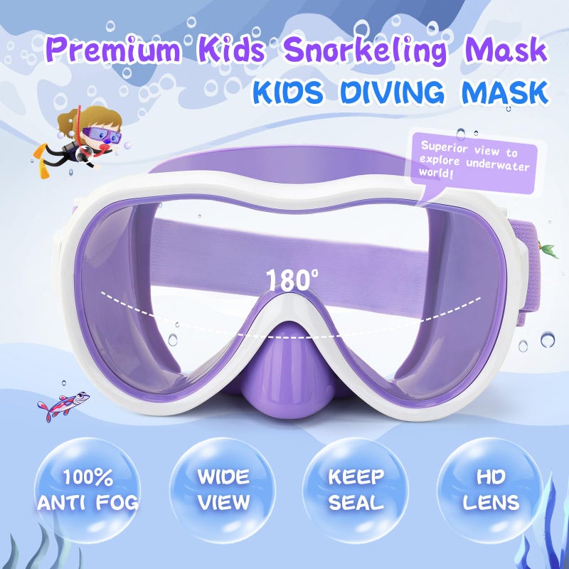 Wave Kids Swim Goggles, Anti-Leak Snork Mask Diving Mask with Nose Cover & Elastic Fabric Strap, UV Protection Swimming Goggles with Mesh Bag & Ear Plugs for Kids Boys Girls - Image 2