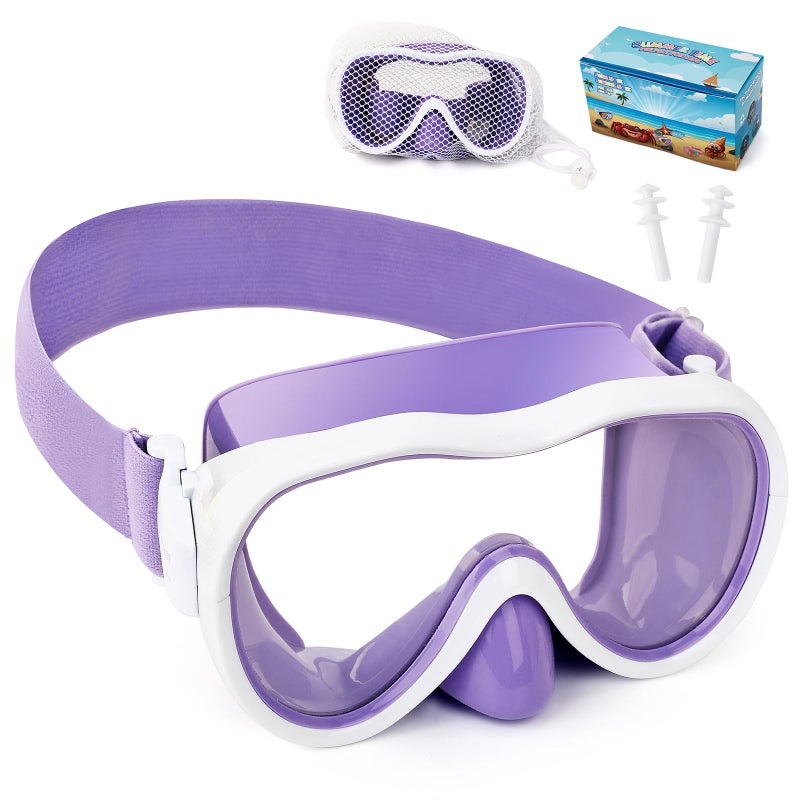 Wave Kids Swim Goggles, Anti-Leak Snork Mask Diving Mask with Nose Cover & Elastic Fabric Strap, UV Protection Swimming Goggles with Mesh Bag & Ear Plugs for Kids Boys Girls - Image 1