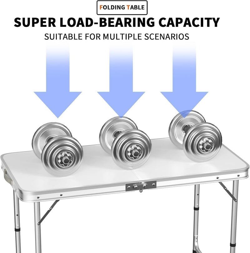 SKY-TOUCH Aluminum Alloy Folding Trestle Outdoor Camping Picnic Table, White 120×60×70cm - Image 3