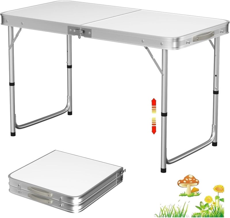 SKY-TOUCH Aluminum Alloy Folding Trestle Outdoor Camping Picnic Table, White 120×60×70cm - Image 1