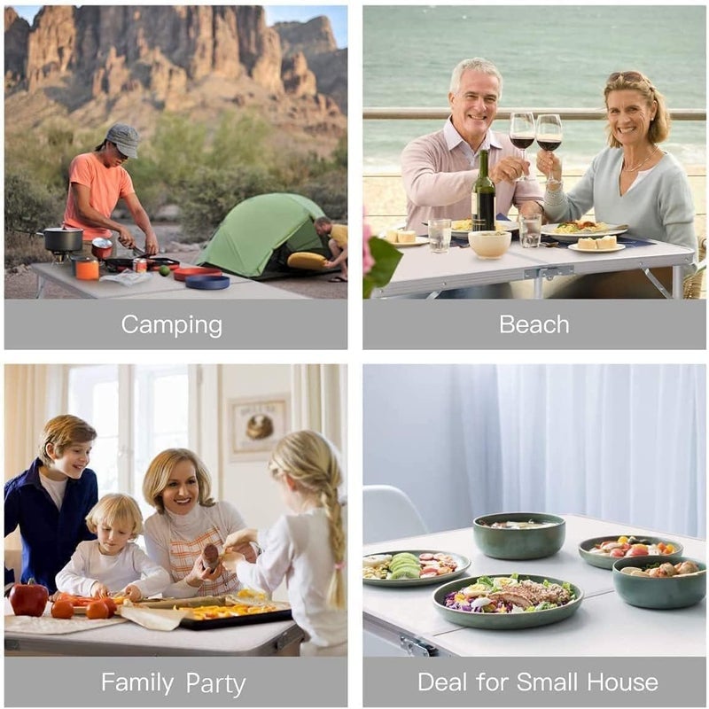 SKY-TOUCH Aluminum Alloy Folding Trestle Outdoor Camping Picnic Table, White 120×60×70cm - Image 4