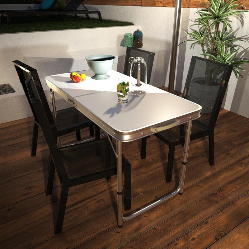 SKY-TOUCH Aluminum Alloy Folding Trestle Outdoor Camping Picnic Table, White 120×60×70cm - Image 2