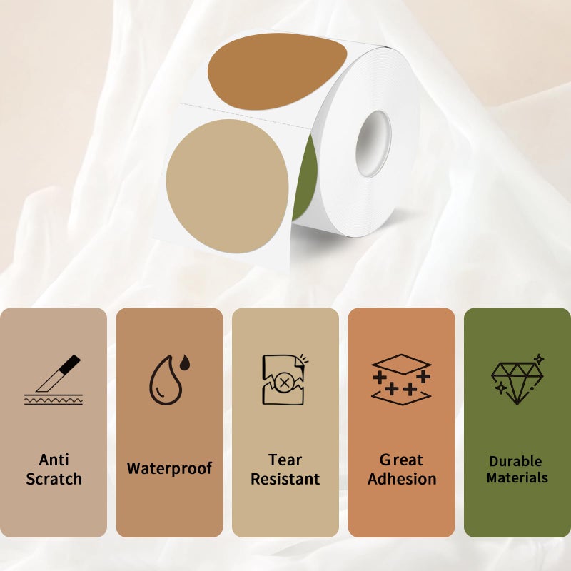 YEGAWEN 2 Inch Round Thermal Label Stickers, Circle Thermal Stickers Labels, Waterproof Direct Thermals Printer Label-300 Sheets/Maillard Colors - Image 3