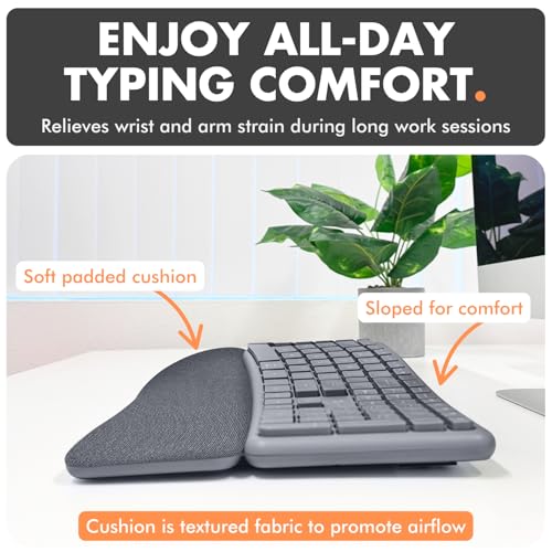 X9 Performance X9 Gray Ergonomic Keyboard and Mouse Wireless Combo - Split Keyboard and Mouse Set, Bluetooth/2.4G, Soft Wrist Rest, Rechargeable, Silent Keys, Multi-Device for Laptop, PC, Mac, iOS, Android - Image 4