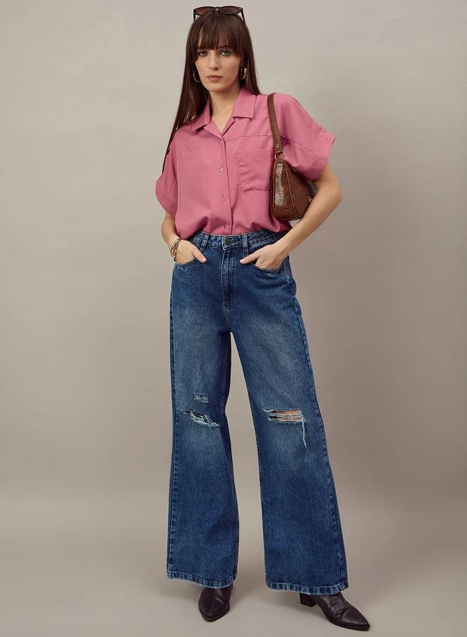 Kuwarii Pink Boxy Fit Shirt with Patch Pocket