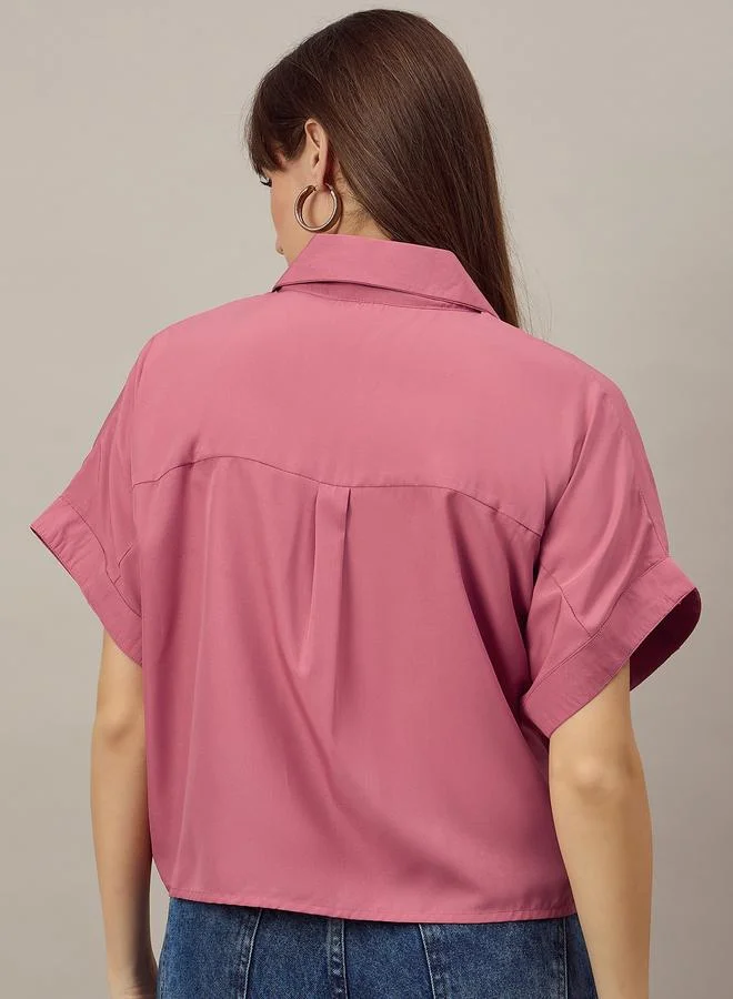 Kuwarii Pink Boxy Fit Shirt with Patch Pocket