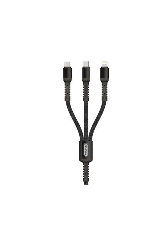 GO-DES GD-UC531 3-In-1 USB Data Sync Fast Charging Black - Image 2
