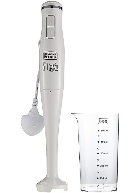 300W 2 Speed Stick Hand Blender With Calibrated Beaker , White