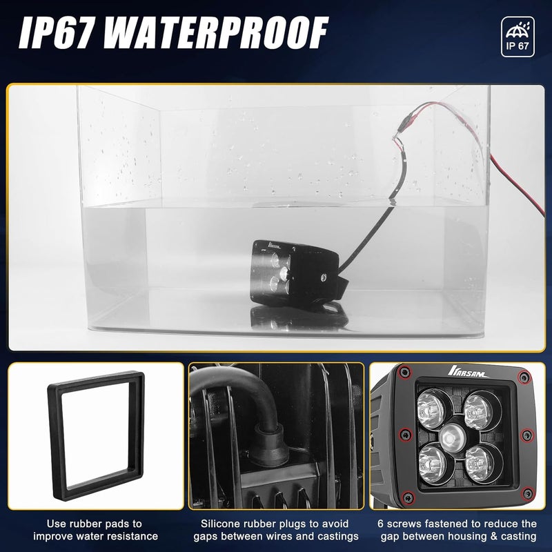 KARSAM 2PCS 3-Inch LED Pods Light - Waterproof Fog Light with Adjustable Bracket for Trucks, SUVs, ATVs, and Boats - Image 5