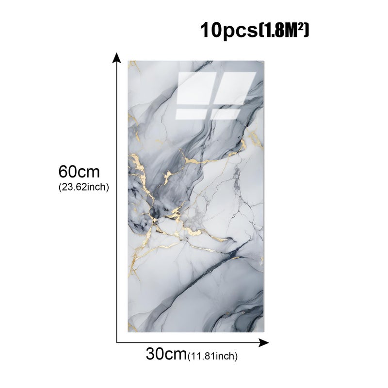 Chejiaye 10pcs Thick Marble Peel and Stick Waterproof Wall Panels,Heat-Resistant Backsplash Tile, 23.6"x11.8" PVC Foam Wall Sticker for Kitchen,Living Rooms,TV Walls,Blue and Gold (Not Real Tile 19.4Sq. Ft.) - Image 4
