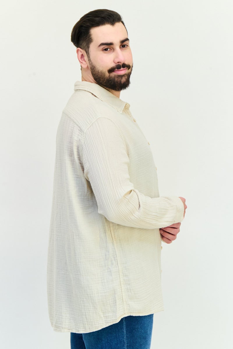 Celio قميص رجالي عادي بقصة مريحة بأكمام طويلة، بيج - Image 2