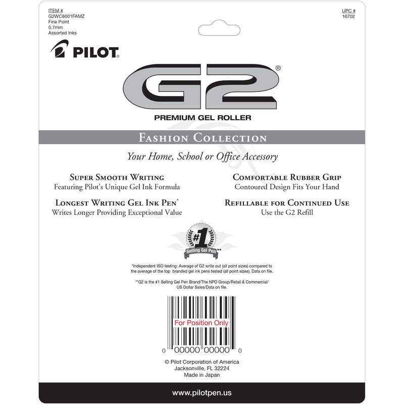 Pilot, G2 Premium Gel Roller Pens, Fine Point 0.7 mm, Assorted Colors, Pack of 8 - Image 3