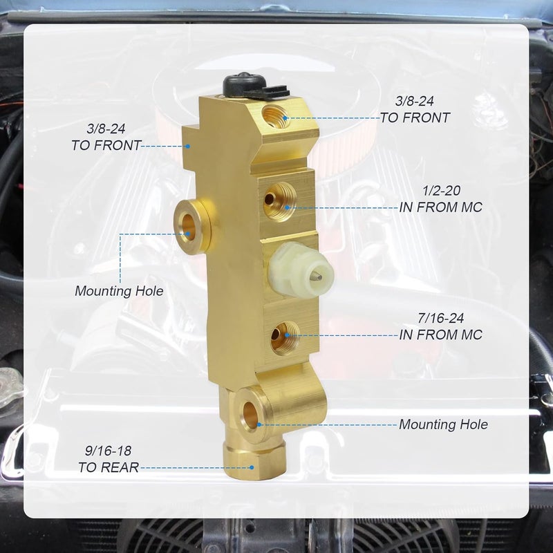 LDMINDA PV2 Brass Combination Proportioning Valve for Disc/Drum Brakes - Replacement for GM, Chevy, Ford Classic Cars - Image 4
