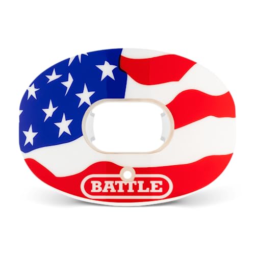 Battle Sports Oxygen Football Mouthguard - Football Mouth Guard with Strap, Superior Airflow & Better Performance, Maximum Breathability, Works with Braces - American Flag - Image 1