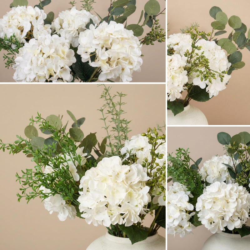 RyddeligHome Faux Arrangement - Eucalyptus & White Hydrangea Flowers, Large Artificial Floral Greenery Centerpieces for Tables, Modern Farmhouse Decor for Dining Room, Kitchen & Coffee Table, 30 inches Tall - Image 4
