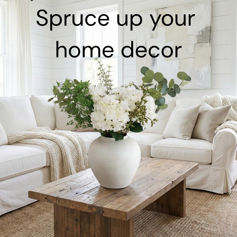 RyddeligHome Faux Arrangement - Eucalyptus & White Hydrangea Flowers, Large Artificial Floral Greenery Centerpieces for Tables, Modern Farmhouse Decor for Dining Room, Kitchen & Coffee Table, 30 inches Tall - Image 5