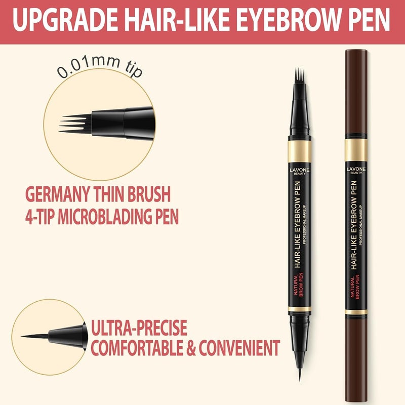 LAVONE Eyebrow Pencil Kit, with Microblading Eyebrow Pen, Eyebrow Gel, Eyeliner, Eyebrow Brush, Eyebrow Pencils for Women, Waterproof, Smudge Proof, Long Lasting Makeup Formula - Dark Brown - Image 2