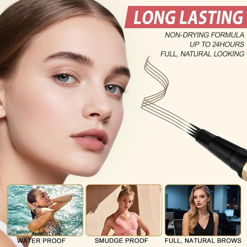 LAVONE Eyebrow Pencil Kit, with Microblading Eyebrow Pen, Eyebrow Gel, Eyeliner, Eyebrow Brush, Eyebrow Pencils for Women, Waterproof, Smudge Proof, Long Lasting Makeup Formula - Dark Brown - Image 3