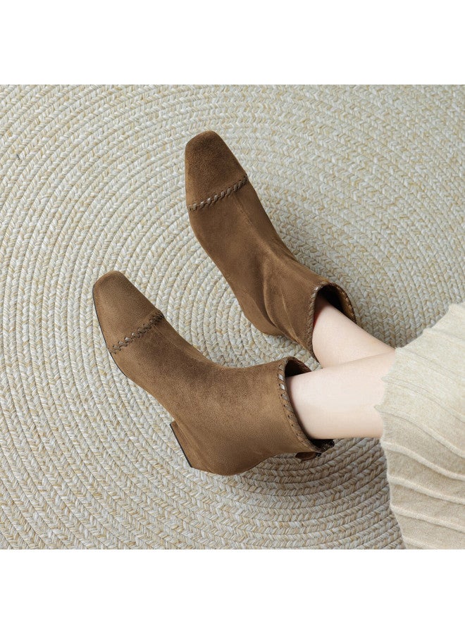 dme Demana [lazy Commute] 25 Years Winter Elastic Upper Woven Spliced Suede Square Heel Soft Sole Ankle Boots For Women - Image 3