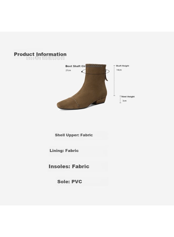 dme Demana [lazy Commute] 25 Years Winter Elastic Upper Woven Spliced Suede Square Heel Soft Sole Ankle Boots For Women - Image 5