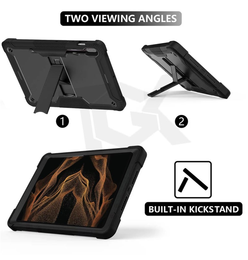 TGK Slim Heavy Duty Shockproof Protection Kickstand Hybrid Case Cover for Samsung Galaxy Tab S8 Ultra 14.6 inch Black - Image 3