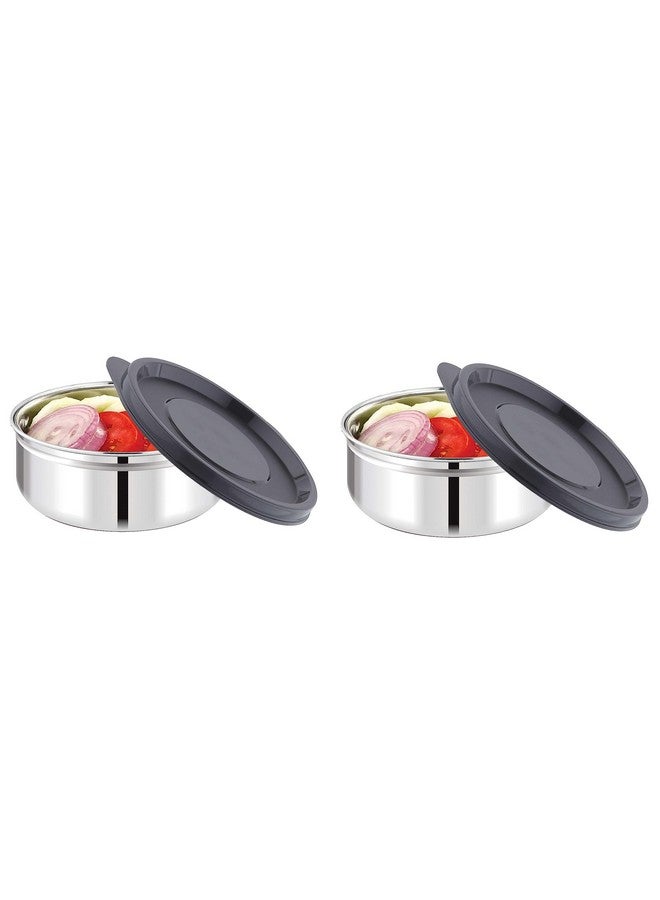 Attro Set of 2 Prime Stainless Steel Single Wall Storage Containers Airtight & Leak Proof Containers for Office Use, School, Picnic, 250 Ml - Black