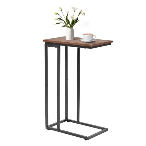 fusehome CShaped End Table for Living Room Bedroom Small Spaces TV Tray Couch Side Tables Laptop Table Rustic Brown and Black