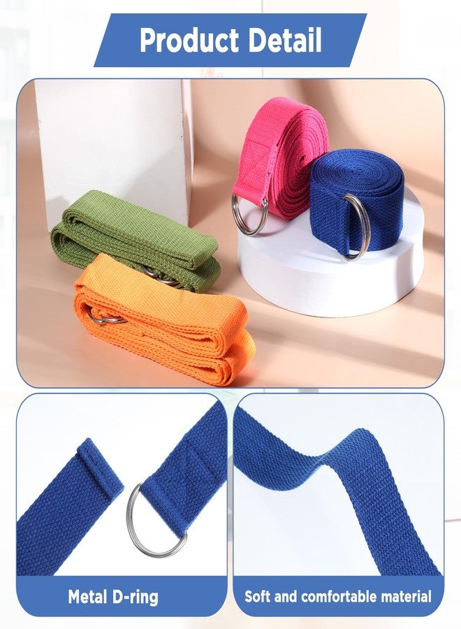 JOUTYFOR 10 Pcs Yoga Strap for Stretching Bulk 8 Ft Cotton Polyester Stretch Band with Metal D Ring Adjustable Non Elastic Yoga Stretching Strap Bulk for Pilates Dance Gym Workout Physical Therapy (Multicolor) - Image 3