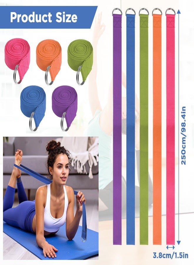 JOUTYFOR 10 Pcs Yoga Strap for Stretching Bulk 8 Ft Cotton Polyester Stretch Band with Metal D Ring Adjustable Non Elastic Yoga Stretching Strap Bulk for Pilates Dance Gym Workout Physical Therapy (Multicolor) - Image 2