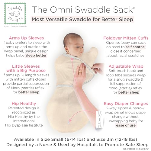 SwaddleDesigns 6Way Omni Swaddle Sack Arms Up Swaddle for Newborn More Options to Calm Startle Reflex Improves Sleep Easy Transition Baby Sleep Sack Small 03 Mo 614 lbs Heathered Oatmeal - Image 3