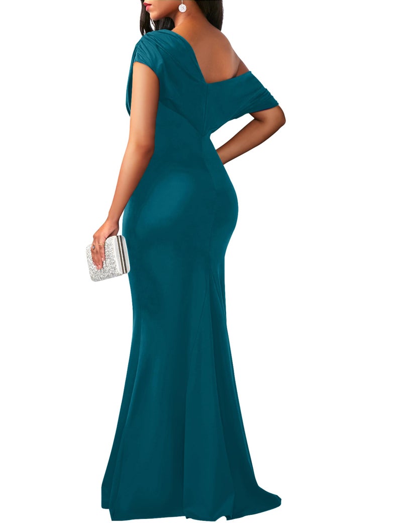 YMDUCH Women's Elegant Sleeveless Off Shoulder Bodycon Long Formal Party Evening Dress Peacock Blue - Image 2