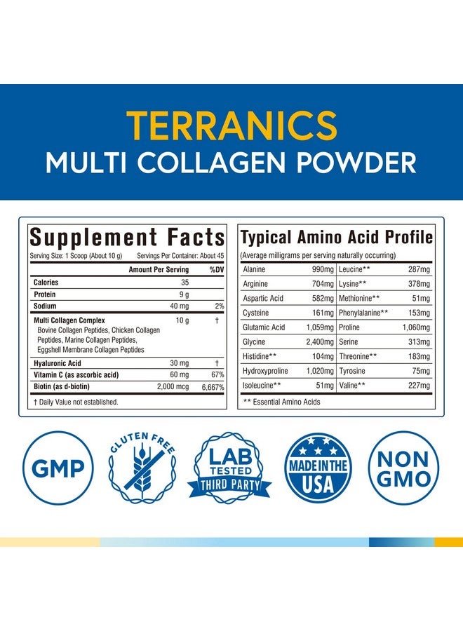 Terranics Multi Collagen Powder Type I Ii Iii V X With Biotin Vitamin C Hyaluronic Acid Paleo & Keto Friendly Skin Hair Nail & Joint Support Bovine Marine Chicken & Eggshell Original No Gluten Nongmo - Image 3