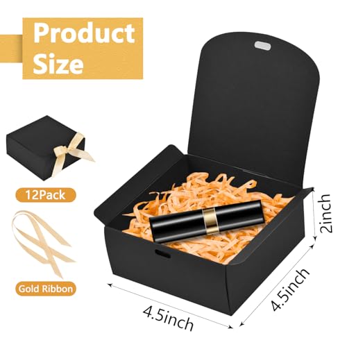 WLUSEAXI 12pack Small Gift Boxes with Lids for Presents 45x45x2 Black Gift Boxes with Ribbons Party Boxes for Packaging Wedding Present Birthday Holiday Galentines Day - Image 3