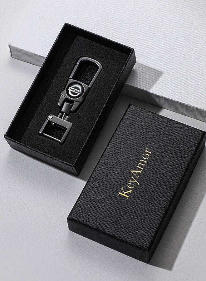 KeyAmor Luxury Metal Nissan Keychain in Gunmetal Colour Stylish Car Key Holder with Strong Lock Simple Design and Durable Build Comes with a Premium Gift Box making it a stylish and useful gift - Image 2