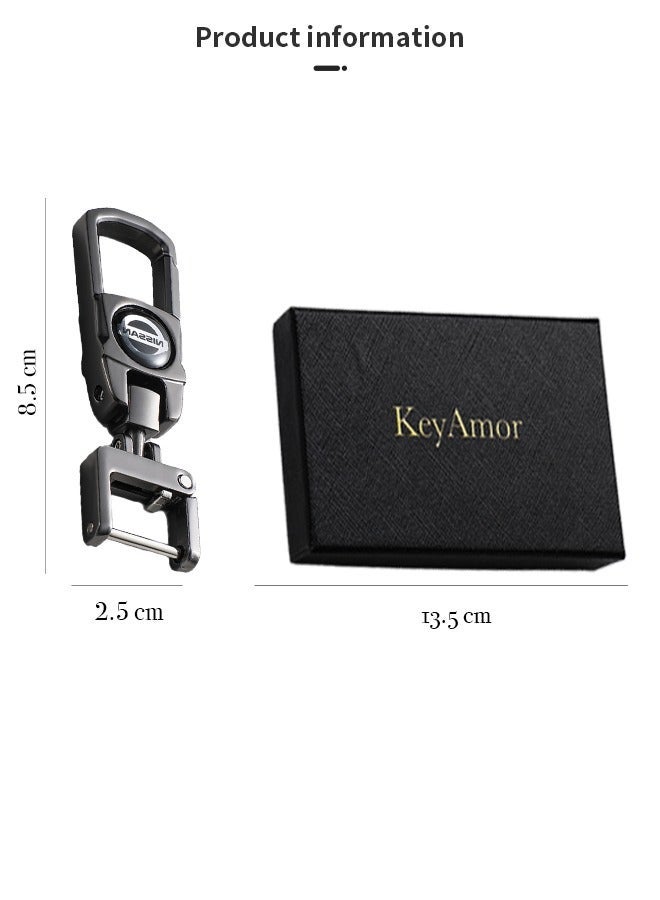 KeyAmor Luxury Metal Nissan Keychain in Gunmetal Colour Stylish Car Key Holder with Strong Lock Simple Design and Durable Build Comes with a Premium Gift Box making it a stylish and useful gift - Image 4