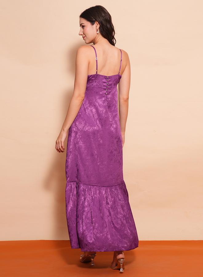 globus Women Purple Self Design Satin Strappy A-Line Maxi Dress - Image 3