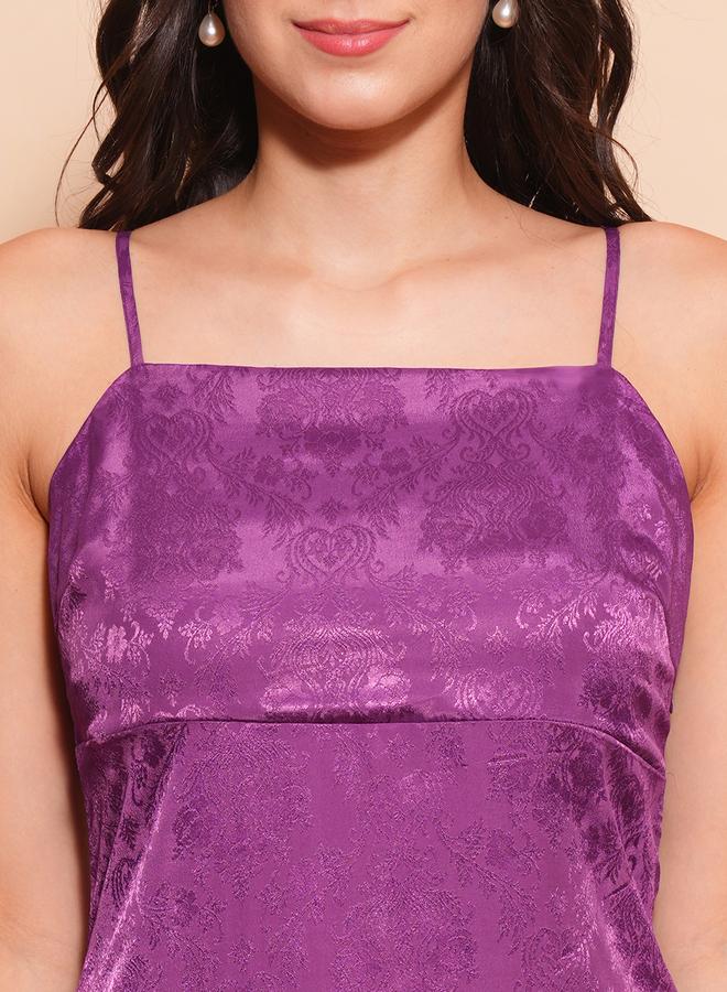 globus Women Purple Self Design Satin Strappy A-Line Maxi Dress - Image 4