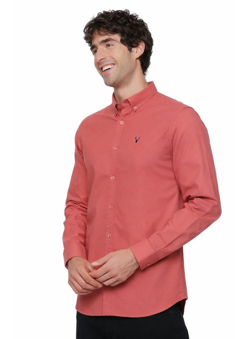 U.S. ELK Men's Button Down Shirt | Casual Slim Fit Shirt | Long Sleeve Oxford Shirts For Men | Smart Fit Cuff- Coral Red - Image 2